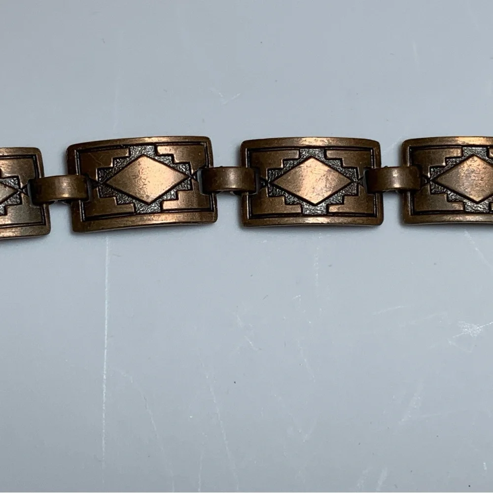 Vintage American Sunrise Copper Geometric Link Bracelet